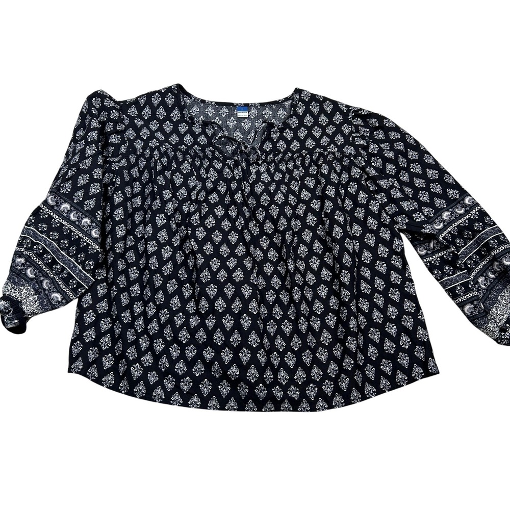 Old Navy Paisley Blouse XS Black Balloon Sleeve Whimsigoth Witchy Boho